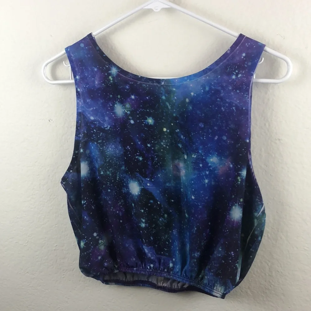‘LA Hearts’ Galaxy Blue and Purple Elastic Band Cutout Crop Top - Picture 10 of 10